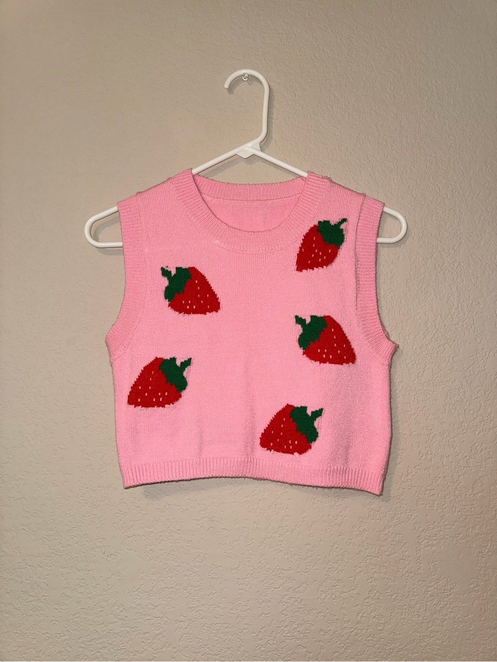 Pink Strawberry Knit Crop Sweater Vest